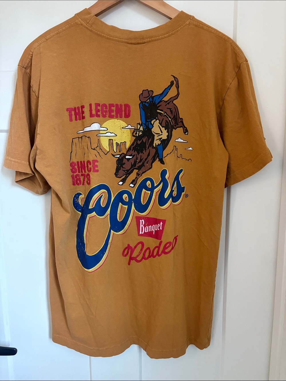 Coors light graphic back T .Mustard Brown